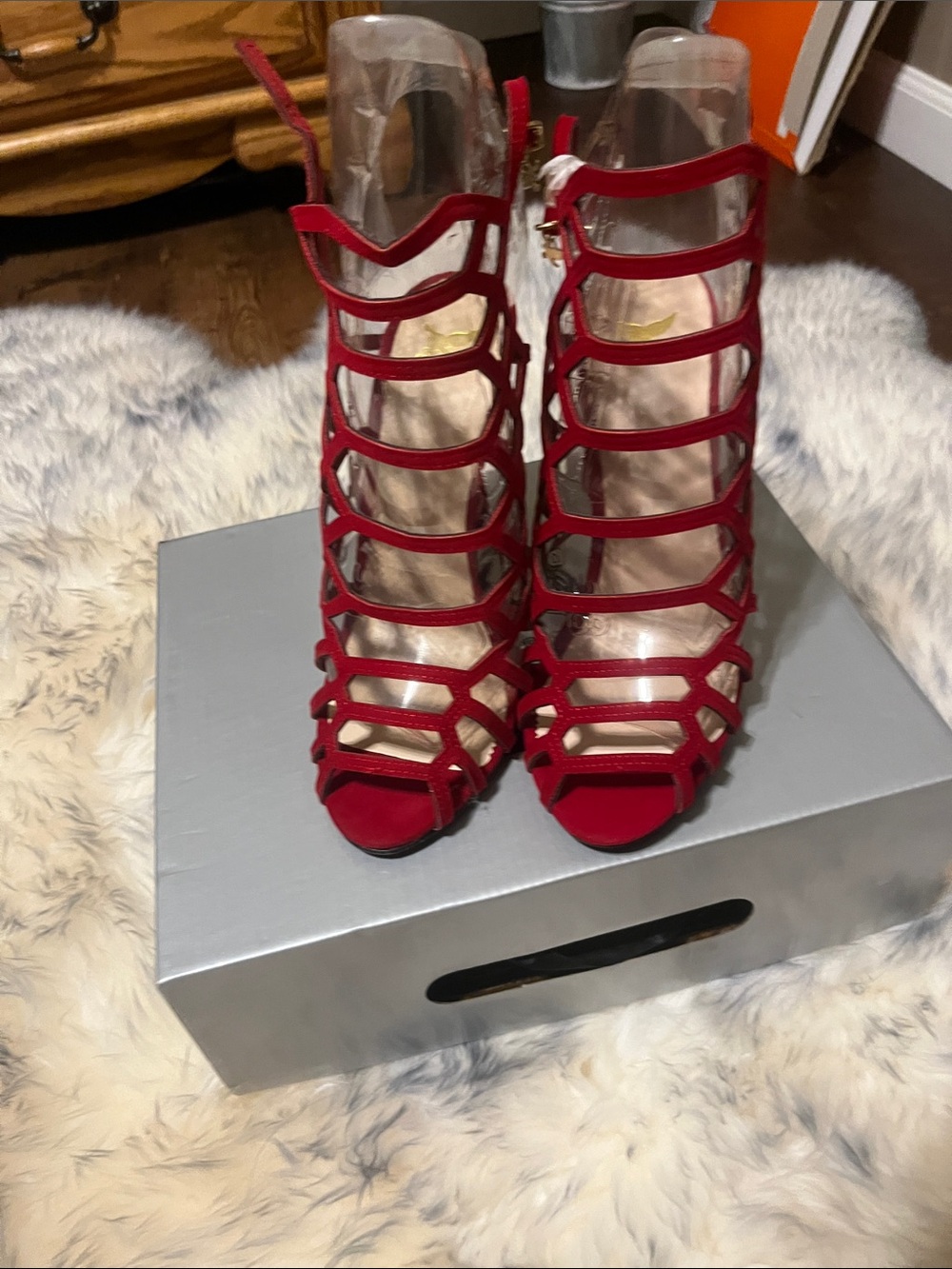BRAND NEW  SHIEKH Red Cage Strappy High-Heel Sandals
